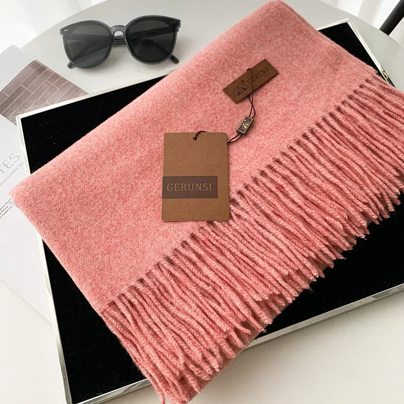2024 Winter Cashmere Scarf Women Thick Warm Pashmina Shawls Wraps Solid Color Tassel Lady Blanket Echarpe Bufanda Hijab
