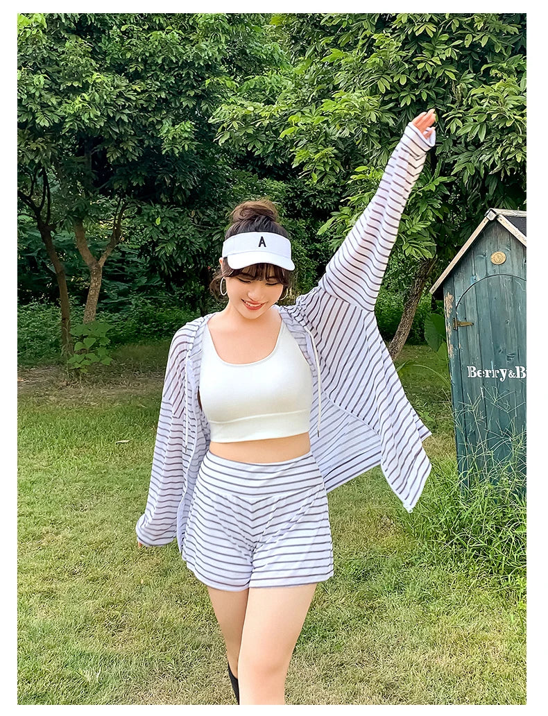 Bikini Set Plus Size Women Swimwear Swimming Suits 3 Pieces Cover Ups Beach Ladies Bottom Tops Long Sleeve Sunscreen Shirt