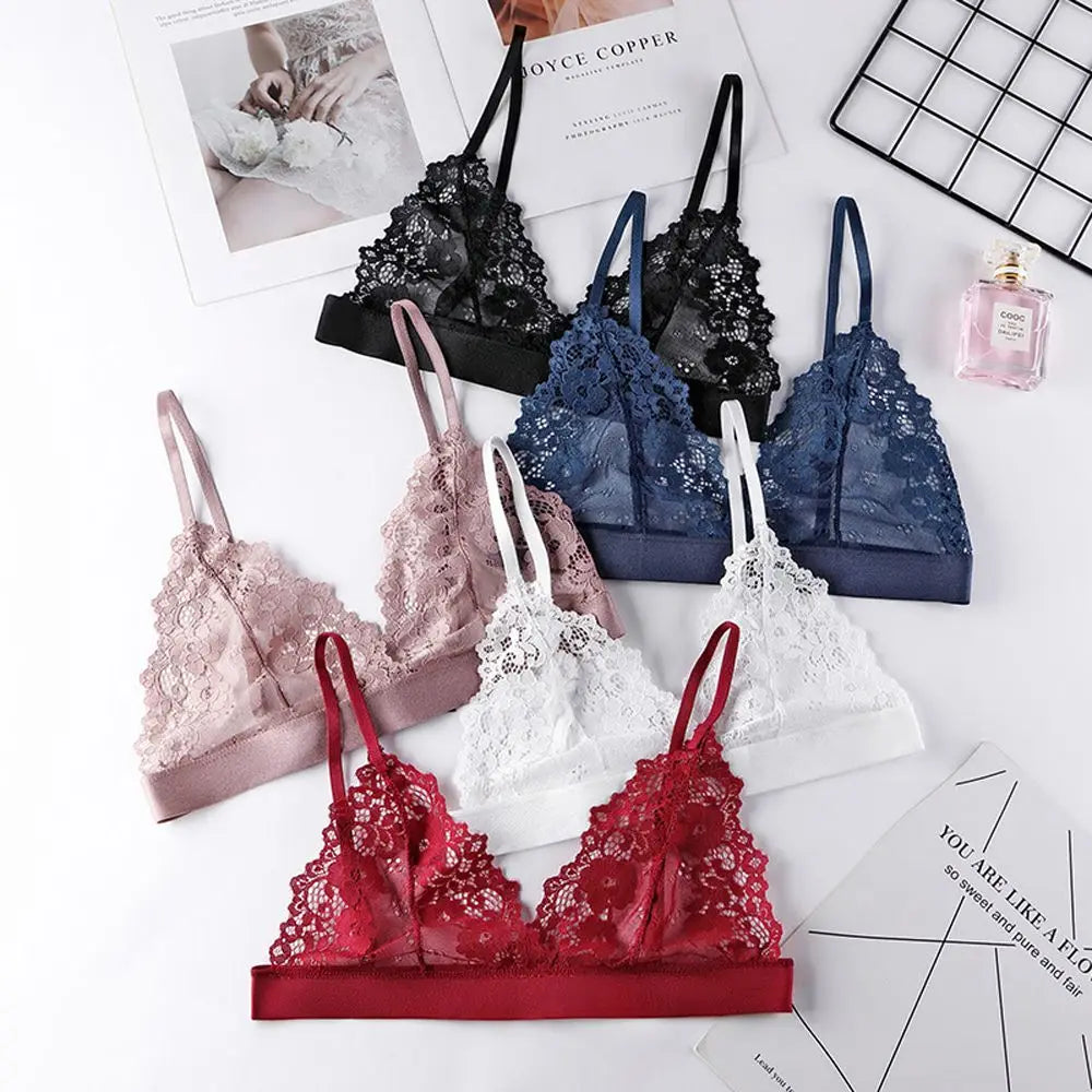 Breathable Underwear Women Intimates Tube Top Beauty Back NO Steel Ring Lace Bralette Women Bras Triangle Cup Flower