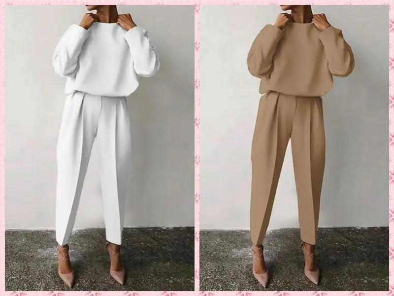 2025 Women's Suits Spring Loose Long Sleeve Casual Clothing Set Fashion White 2 Piece Set Trousers Top Women Suits Streetwear
