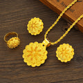 24K Gold Plated Fashion Ethiopian Big Size Earrings/Pendant/Ring Jewelry Sets Gold Plate Africa Bride Wedding Eritrea Set Gift
