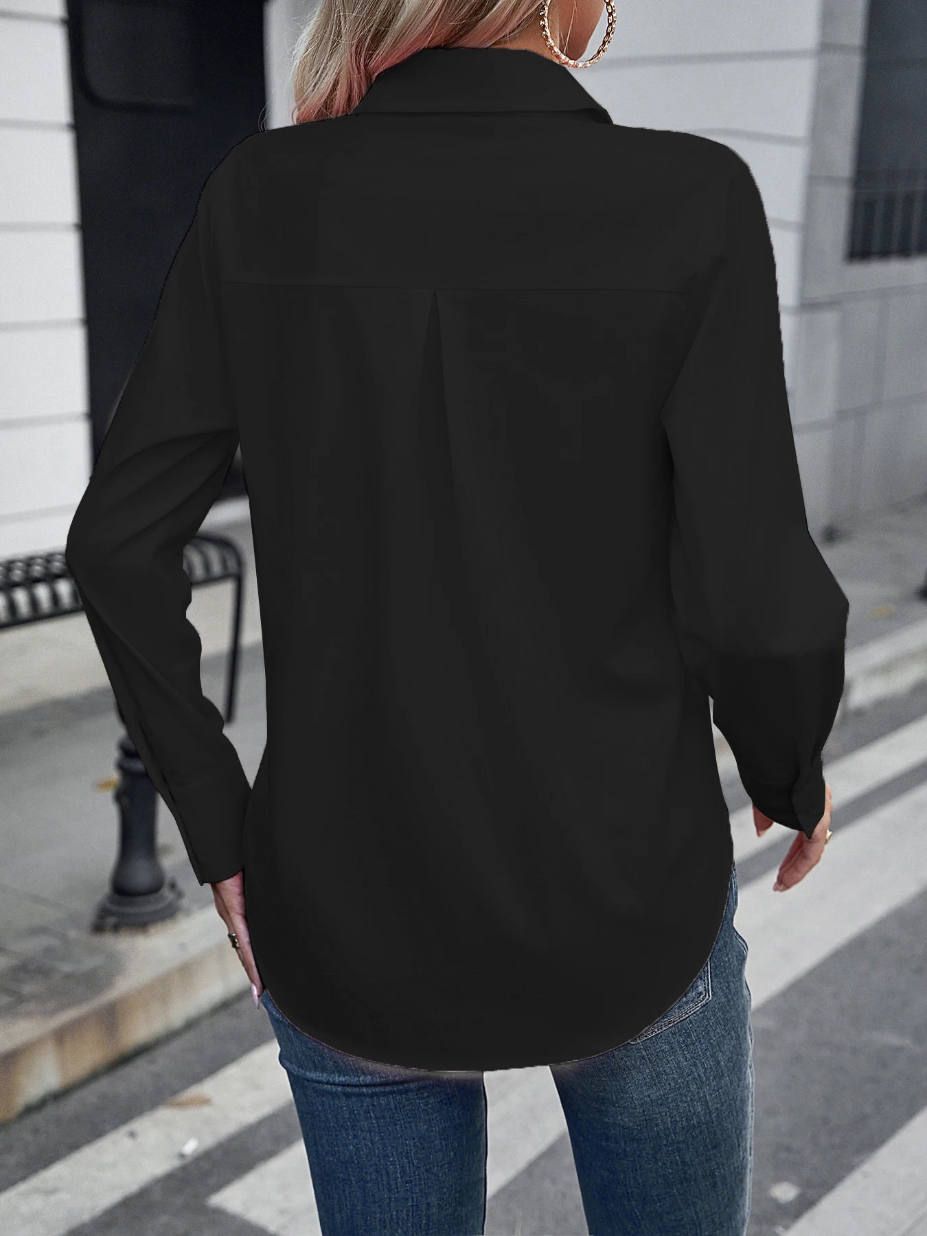 2025 European and American women's autumn clothing new item solid color casual temperament long Sleeve shirt for women