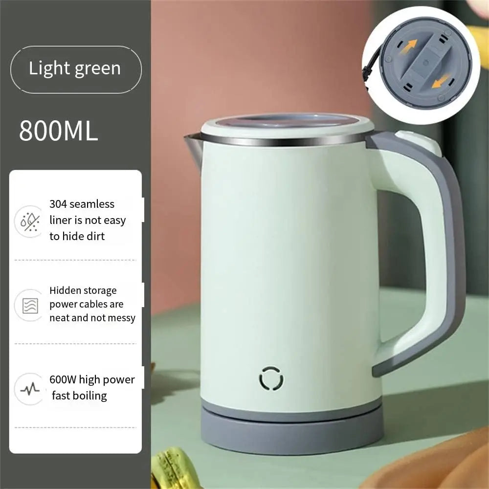 110V/220V Electric Kettle 0.8L Portable Travel Kettle Stainless Steel Liner With Auto Shut-Off 600W 5Mins Fast Boil Home Kettle