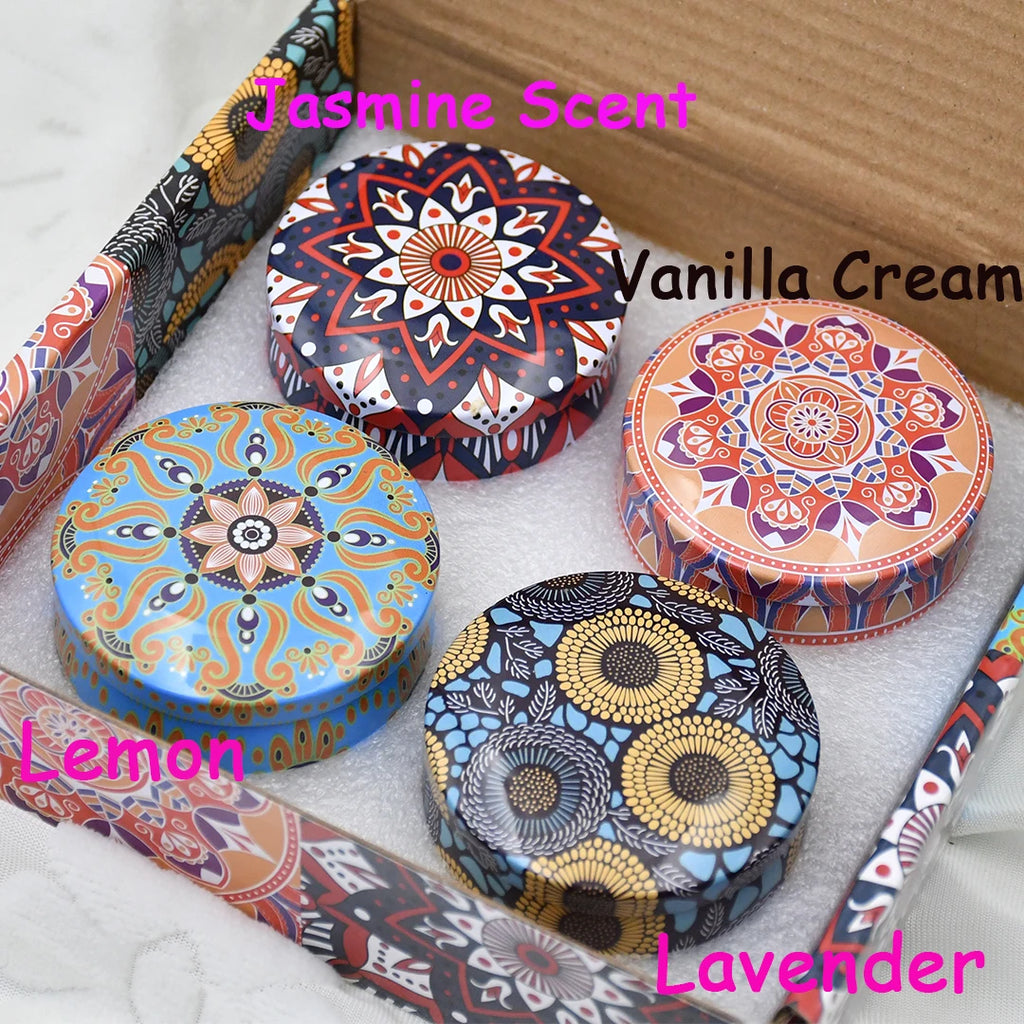 4Pcs/Box Scented Candle Set Gift Islamic Arabian Patterns Fragrance Candle Jar DIY Smokeless Couples Romantic Incense Candles