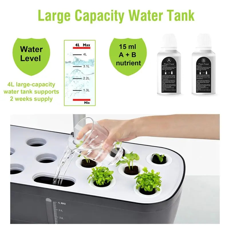 ABUO-New Indoor Hydroponic Grow System With 12 Holes Full Spectrum LED Grow Light Automatic Pump For Herbs Vegetables EU Plug
