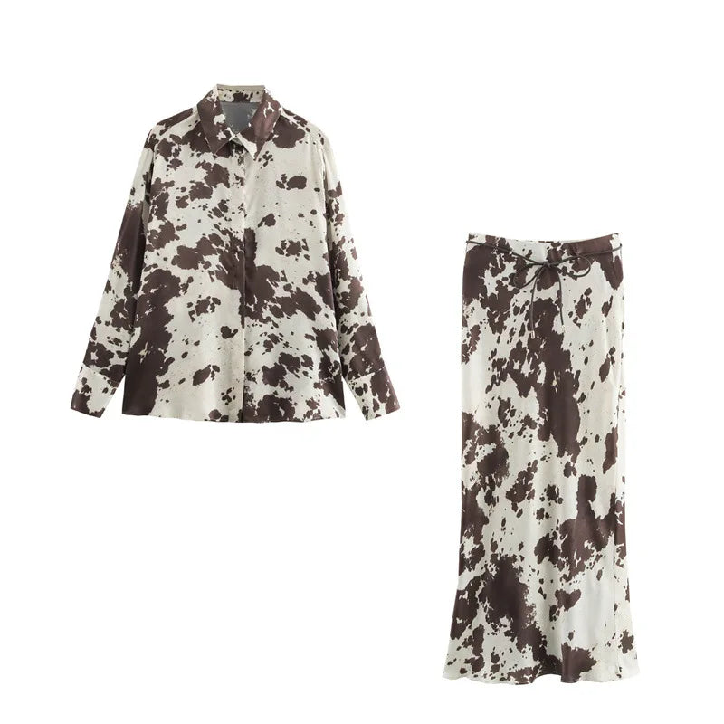 2025 Spring New Women's Fashion Middle Dress Animal Print Silk Satin Texture Midi Skirt Spring And Fall New Women's Clothing
