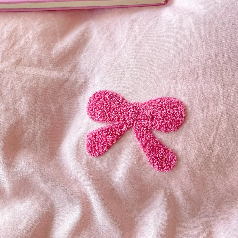 Cute Pink Bows Duvet Cover Set, 3D Embroidery Bedding Sets Pink Bed Set, Comfy Queen Comforter Covers Soft for Girls Kids Teens