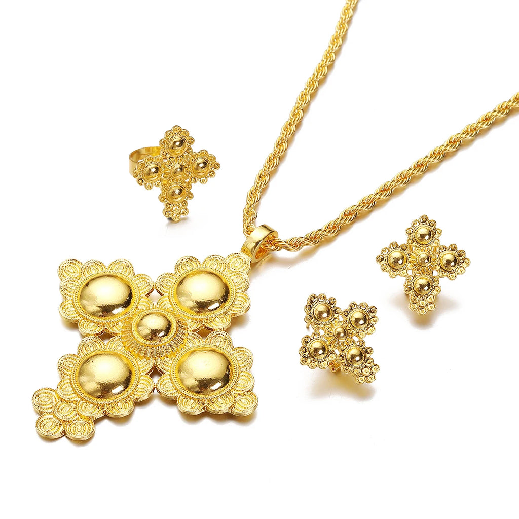 Ethiopian Cross Necklace Earrings Ring African Eritrean Traditional Religious Ornament