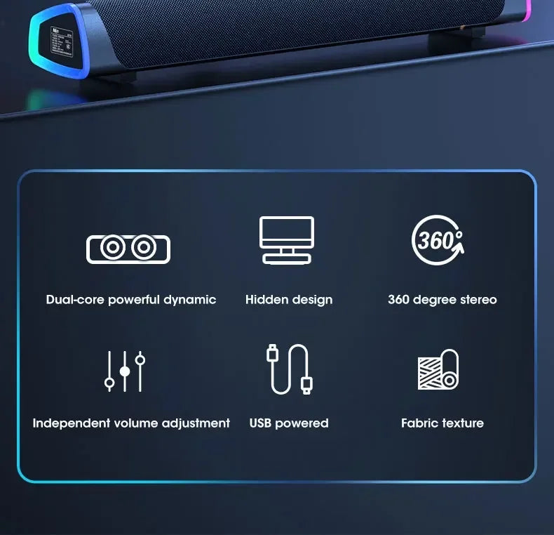 2.1 Channel Soundbar with Subwoofer, Bluetooth 5.0 Speaker System for TV/PC, USB Powered Stereo Bass HD Audio for Laptop/Macbook