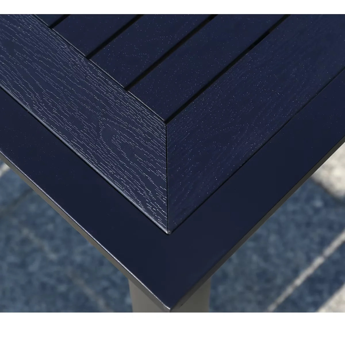 150cm Outdoor Table Large Metal Frame Rectangular Patio Table Family Outdoor Dining Table Wood-plastic Waterproof Tabletop