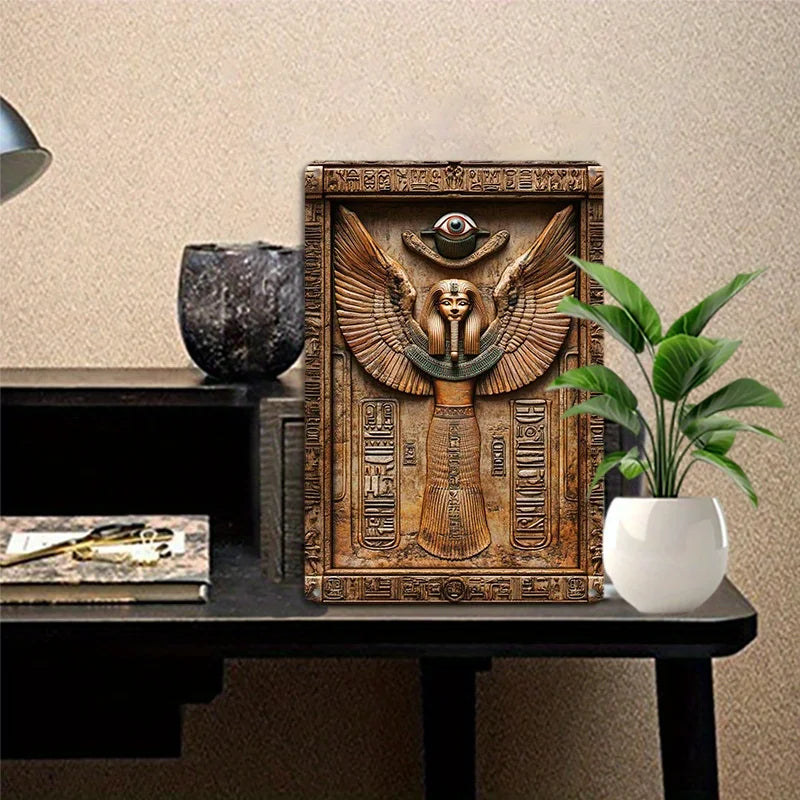 Ancient Egyptian Aluminum Wall Art Set, Metal Sign Plaque with Hieroglyphics and Eye of Horus for Home, Decorative Wall Poster