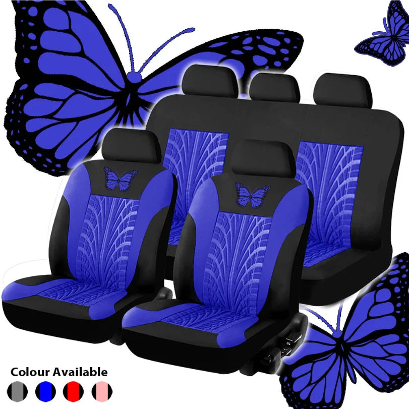 Car Seat Cover Full Set, Universal Butterfly Pattern Embroidery Auto Seat Cover Set