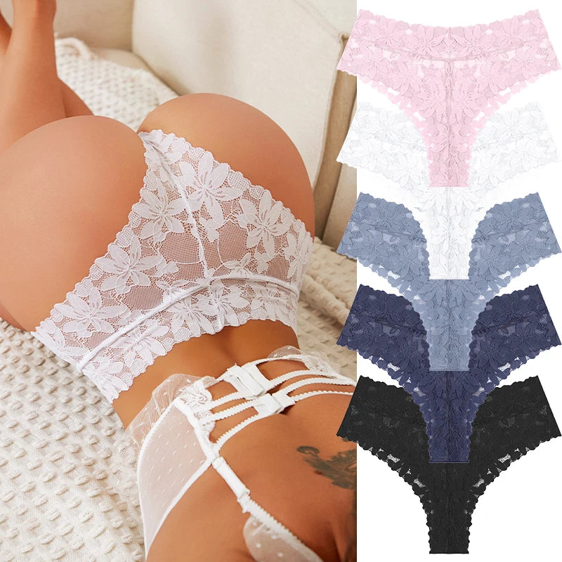 5PCS/SET Women's Floral Lace Panties Sexy Perspective Low Waist Briefs Hollow Comfortable And Breathable Lingerie Sexy Lace New