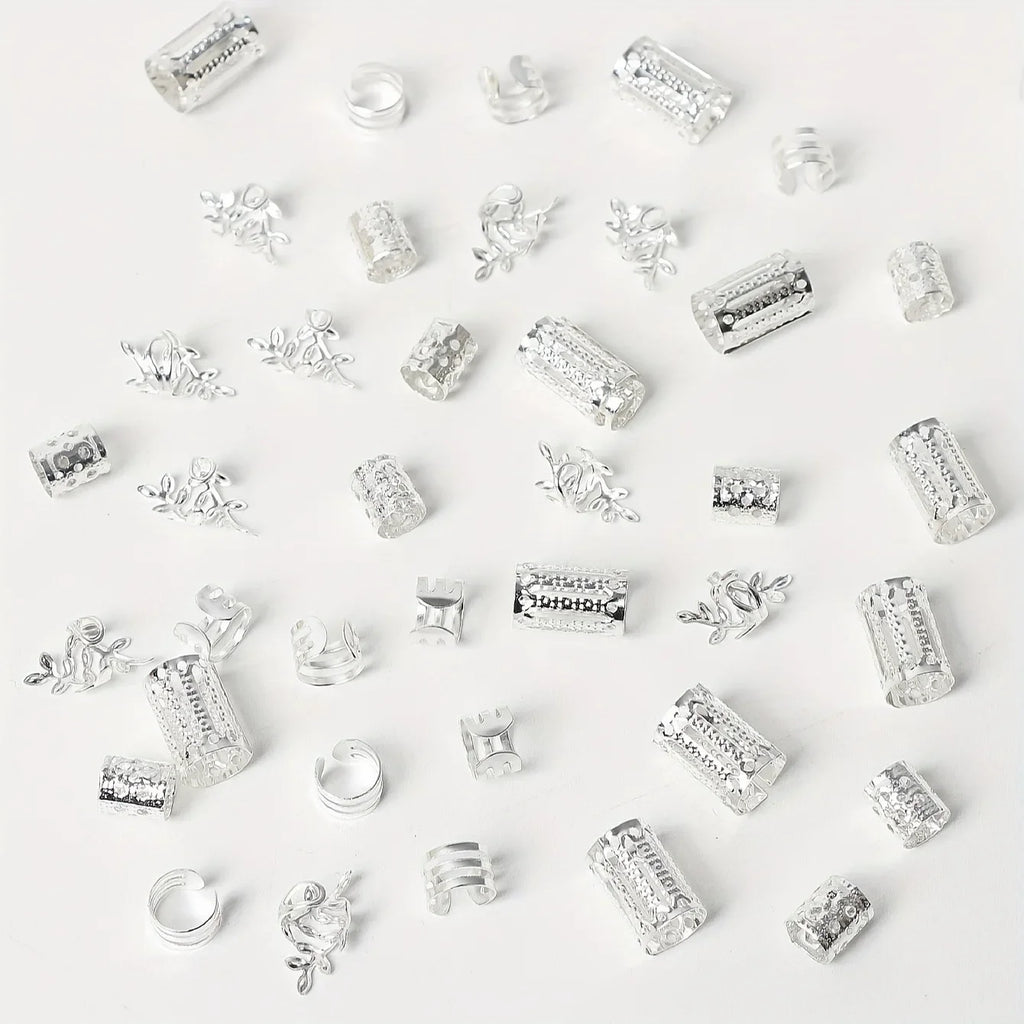 40pcs African Hair Braids mix Hair Braider Metal Hair Rings Beads Cuffs Tubes Charms Hollow Out Dread Decoration Accessories
