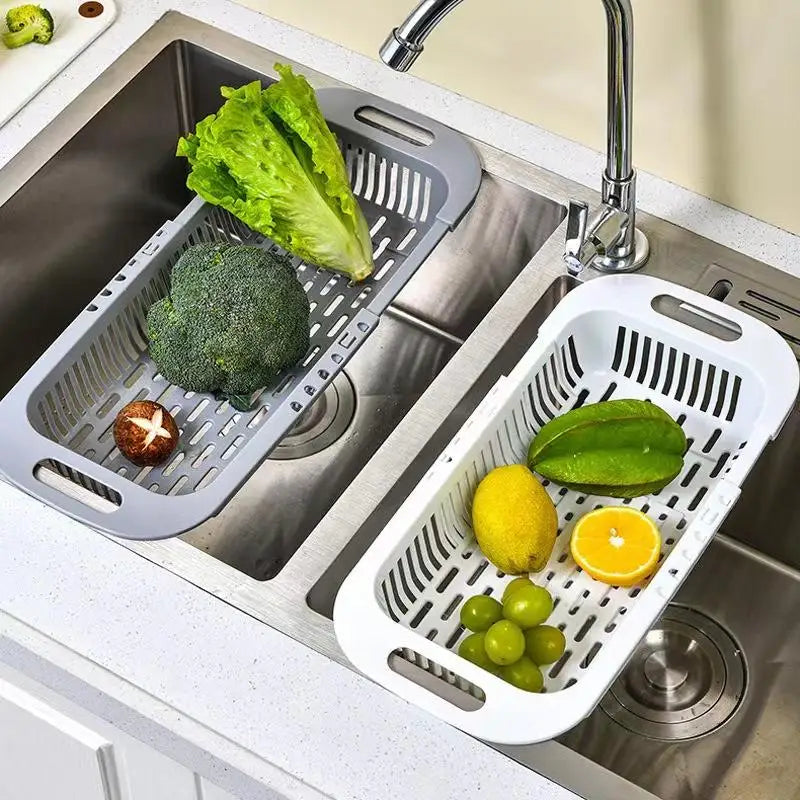 1Pc Retractable Sink Drain Rack Plastic Dish Chopsticks Rack Household Kitchen Vegetable Storage Rack Drain Basket