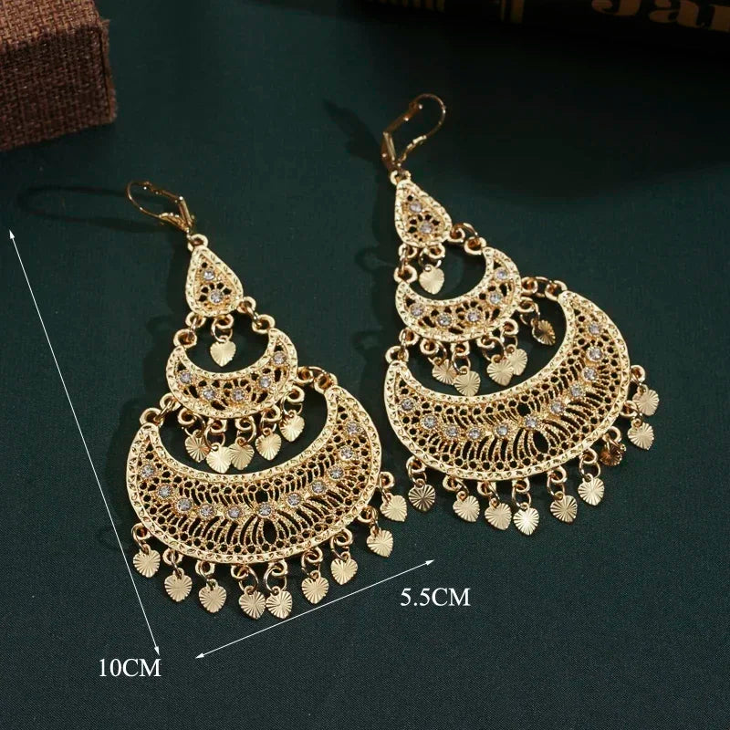 Arab Muslim Wedding Jewelry Gold Plated Pendant Earrings Crystal Moon Shape Ethiopian Turkish Bridal Gift Fashion Accessories