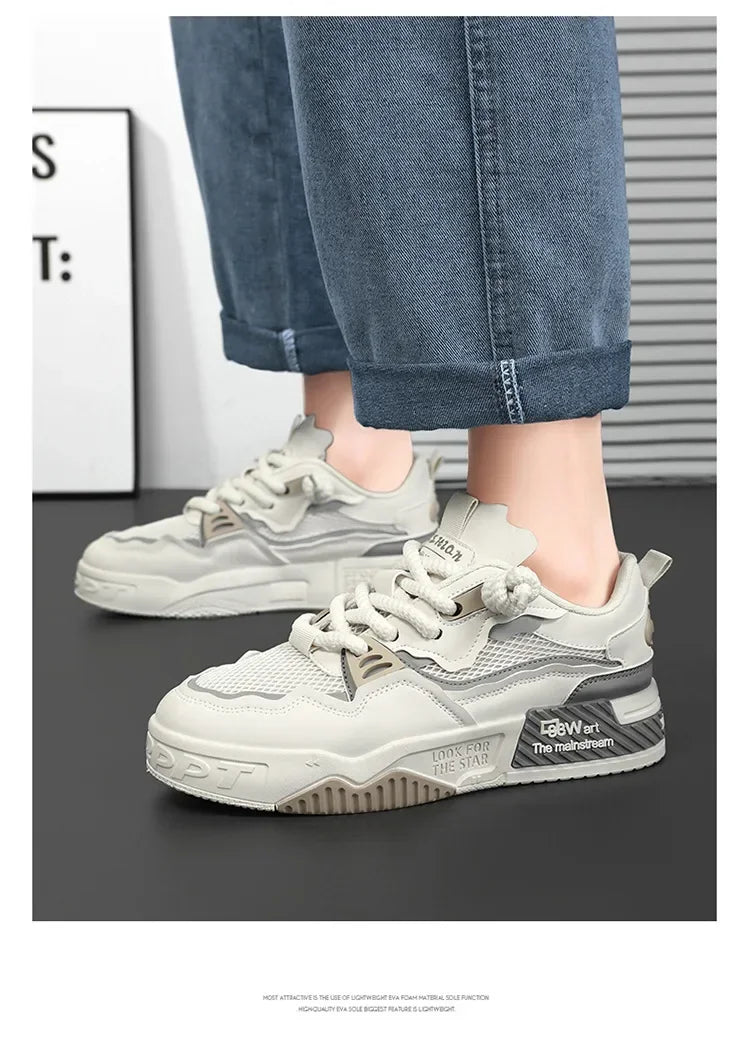 2025 new large-sized men's shoes, all-season fashion and versatile, soft-soled white sneakers and sports shoes