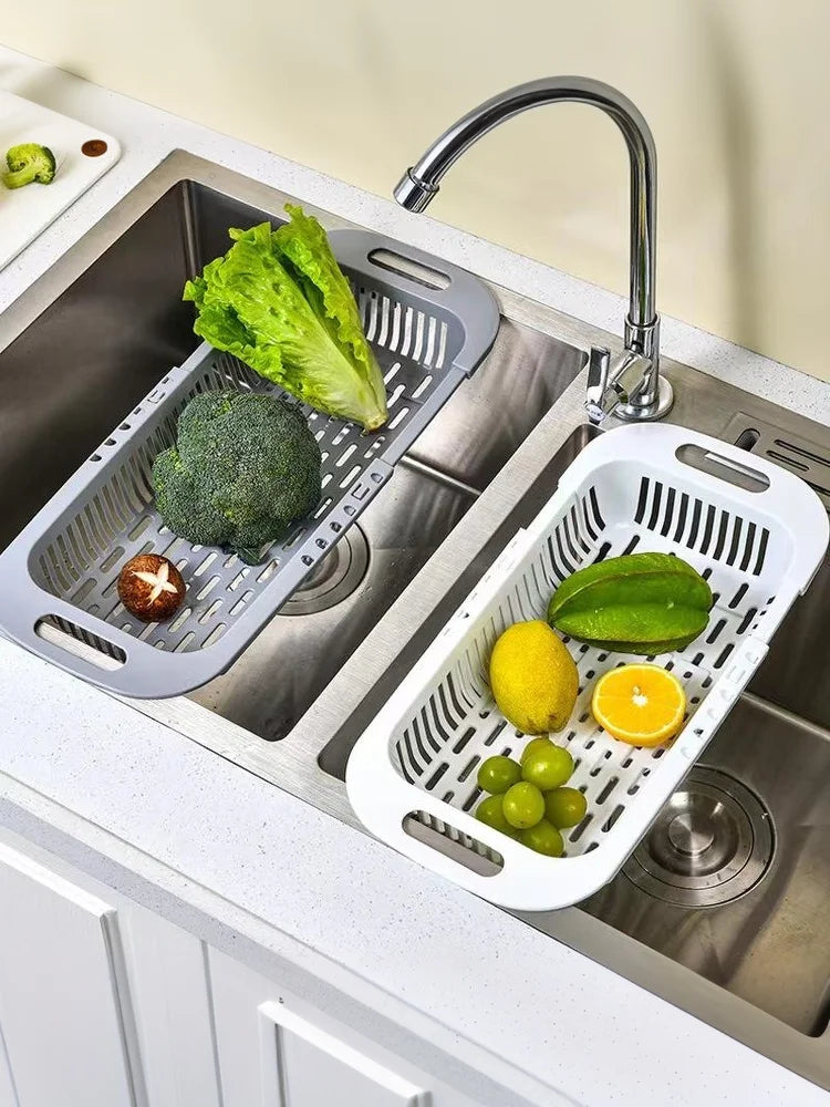 1Pc Retractable Sink Drain Rack Plastic Dish Chopsticks Rack Household Kitchen Vegetable Storage Rack Drain Basket