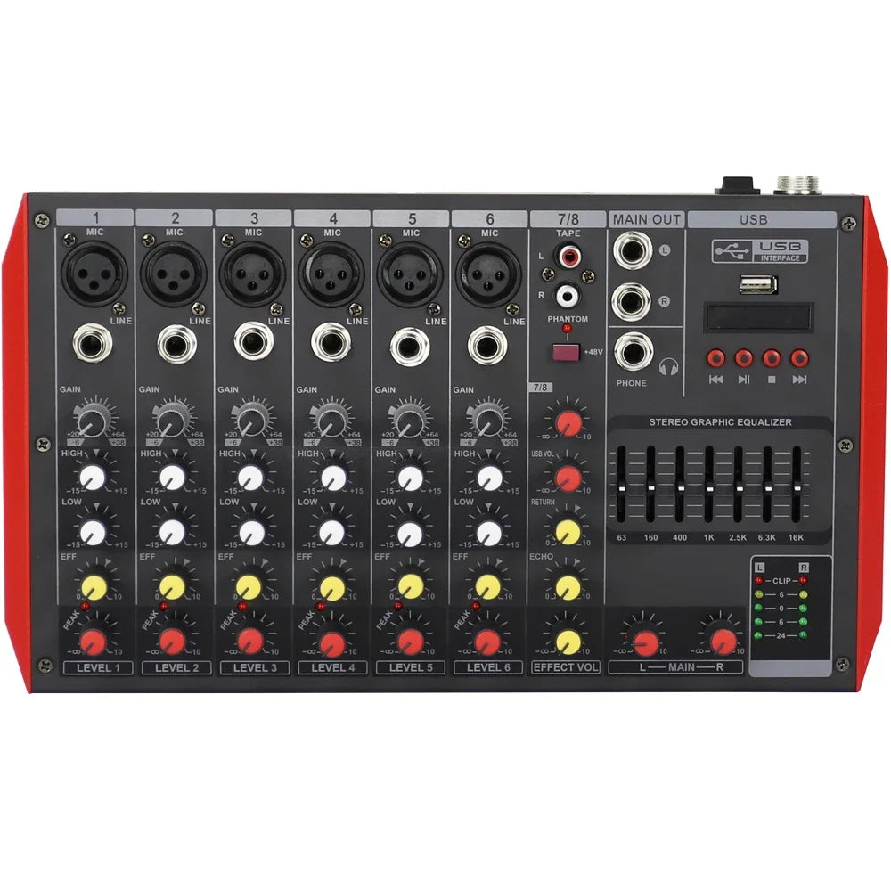Factory Cost 8 Channel Bluetooth Stereo Mixer P800 Sound Mixing DJ Console 7-EQ XLR 48V Phantom 4 6 In-Put