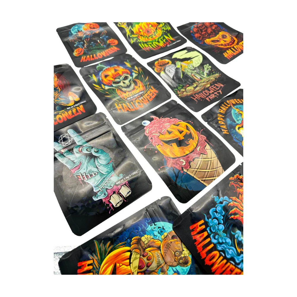 50Pcs Smell Proof Bags Mylar Holographic Resealable Bags Foil Pouch Ziplock Bags for Halloween Favor Storage Jewelry Packaging