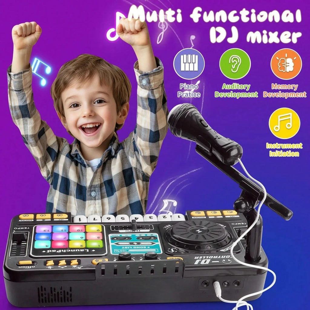 DJ Mixer for Kids, Toddler DJ Mixing Table with DJ Turntable, Game Mode, Light & Speed Control and Microphone, Gifts for 3 4 5 6