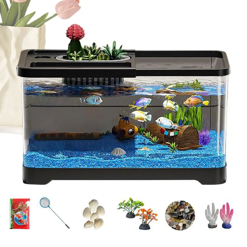 Aquarium Kit Betta Fish Tank For Beginners Desktop Beginner Aquarium with Landscape Decor Accessories For Aquatic Animals