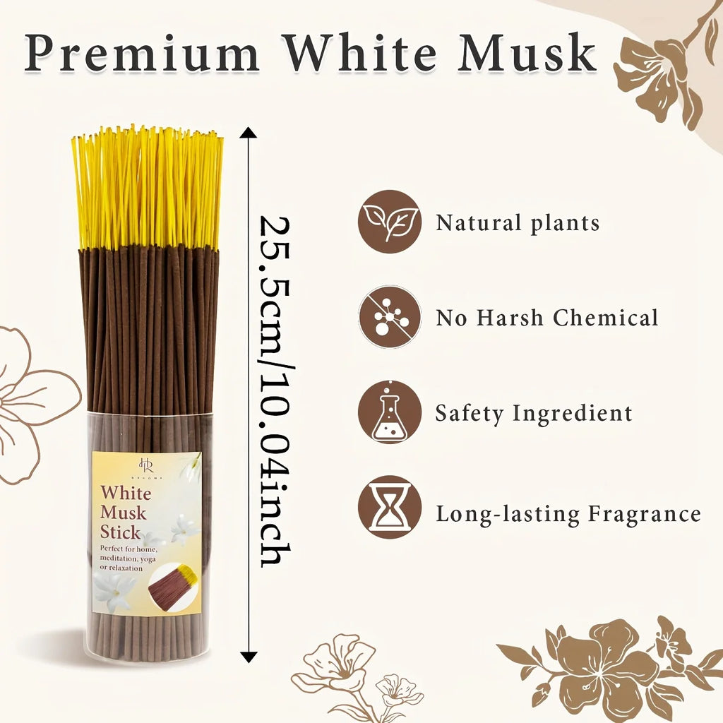 29/60/110/210Pcs, White Musk Floral Incense - Natural Plant Extracts, Long-Lasting Burning, Eliminates Odors, Long-Lasting Fragrance, Artificial Wood with Herbal and Musk Essence, Suitable for Home, Office, Meditation, Yoga -