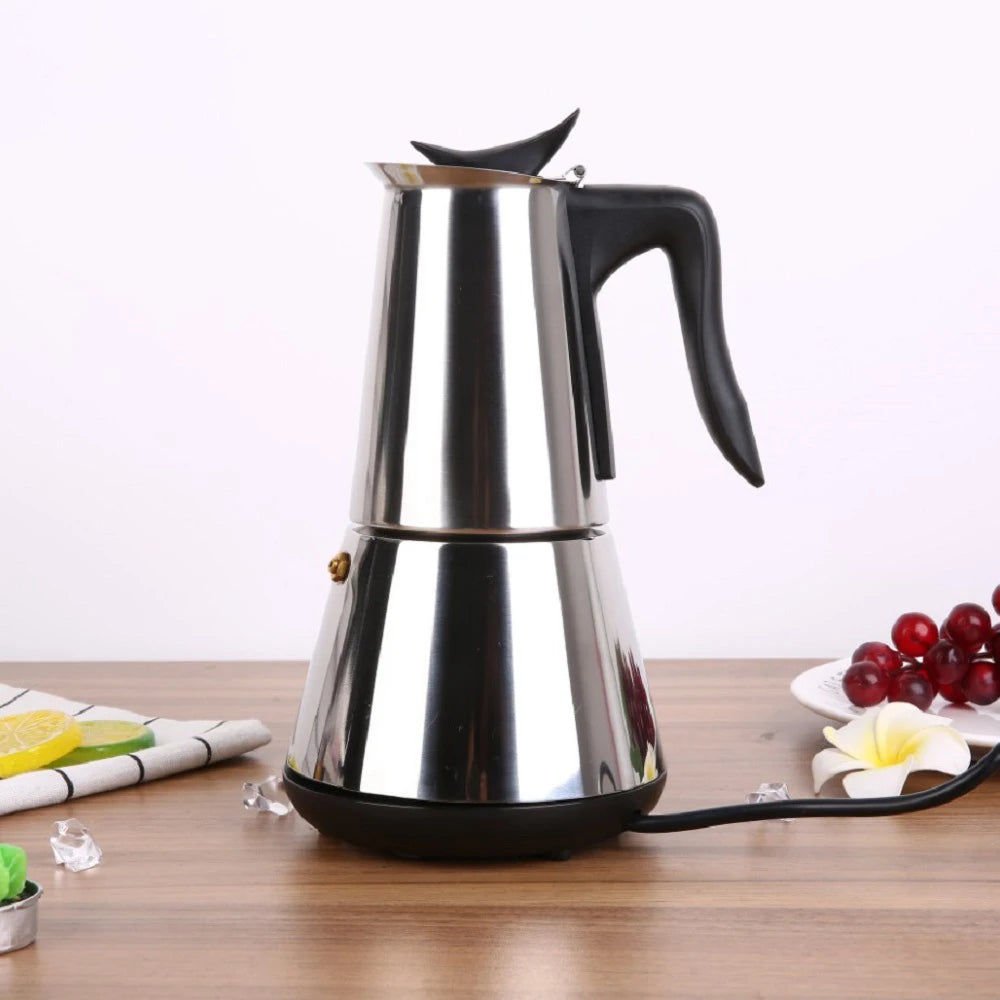 Electric Stove Espresso Maker Moka Pot 6 Cups Percolator Coffee Pot Electric Stainless Steel Classic Cafe Maker EU Plug