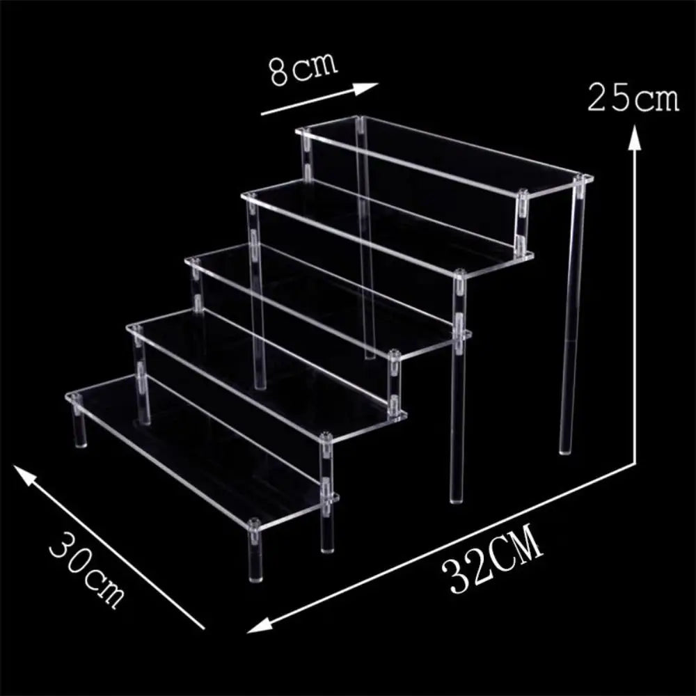 1-5 Tier Acrylic Display Stand Durable Display Rack For Cupcake Perfume Doll Transparent Trapezoidal Blind Box Storage Shelf