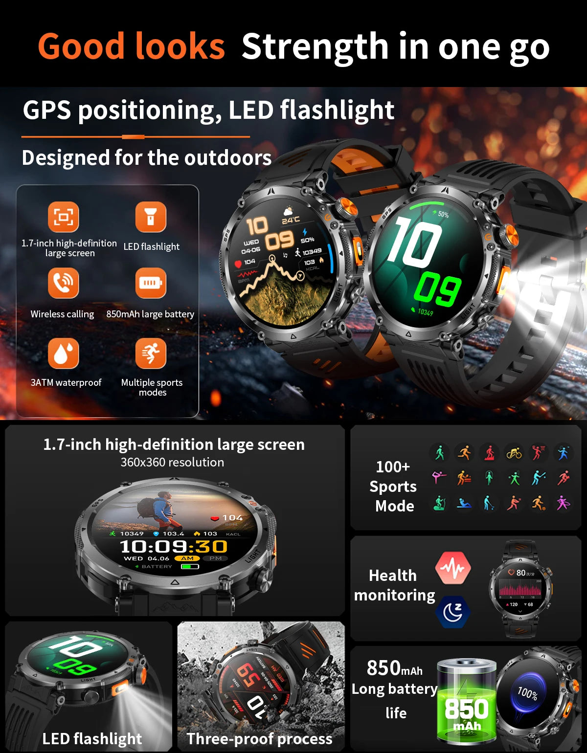 2026 New GPS Ultra Outdoor Sports Smart Watch 1.7" AOD Compass 5ATM Waterproof 170+ Sports Man Durable Military Call Smartwatch