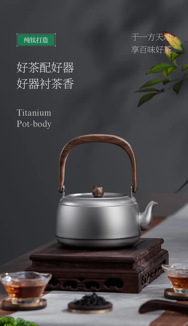 0.8/1/1.5L Pure Titanium Kettle With Anti-scalding Handle,Antibacterial And Anti-mold Cookware,Home/Outdoor Lightweight Teapot