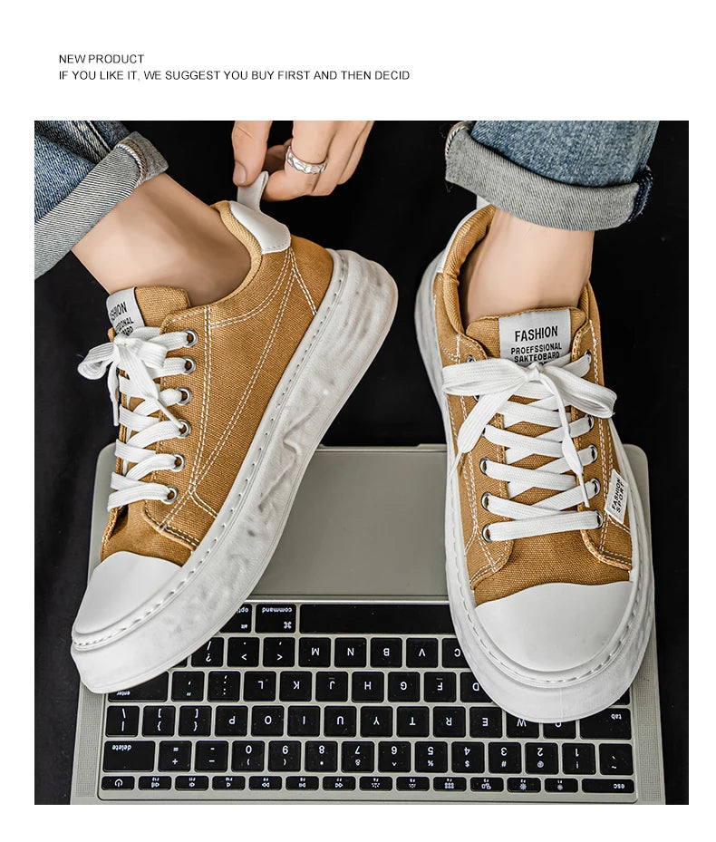 Casual Sneakers Sporty Design Trendy Flat Men's Canvas Shoes Breathable Low-Top Footwear Summer Winter Spring Autumn Wear