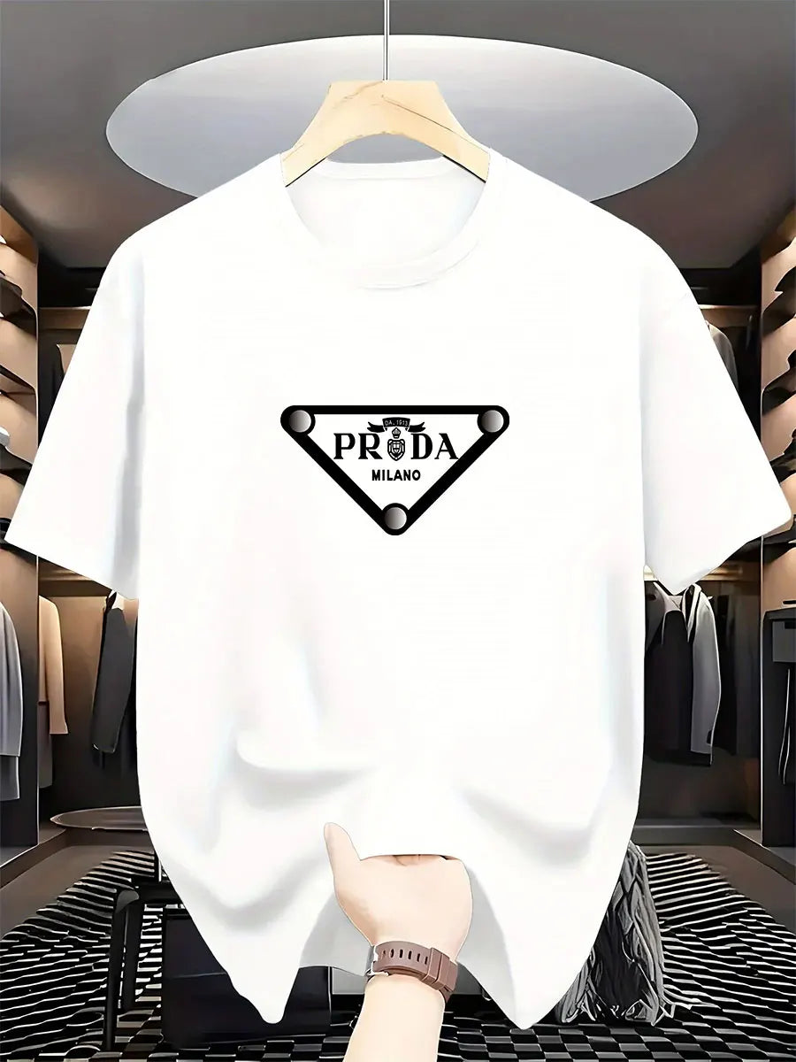 2026 New  men's Milan fashion trend international brand printed T-shirt, pure cotton round neck, casual urban luxury high-endY2K