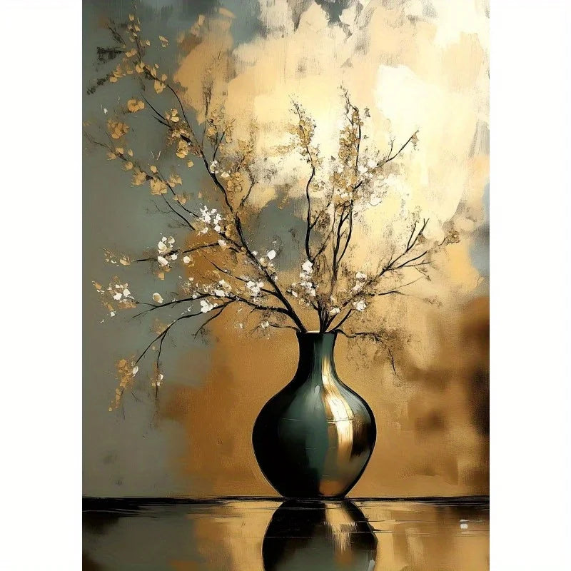 1pc Frameless Retro Still Life Poster Printing Lemon Olive Tree Plant in Vase Canvas Painting Plant Antique Family Room Decor