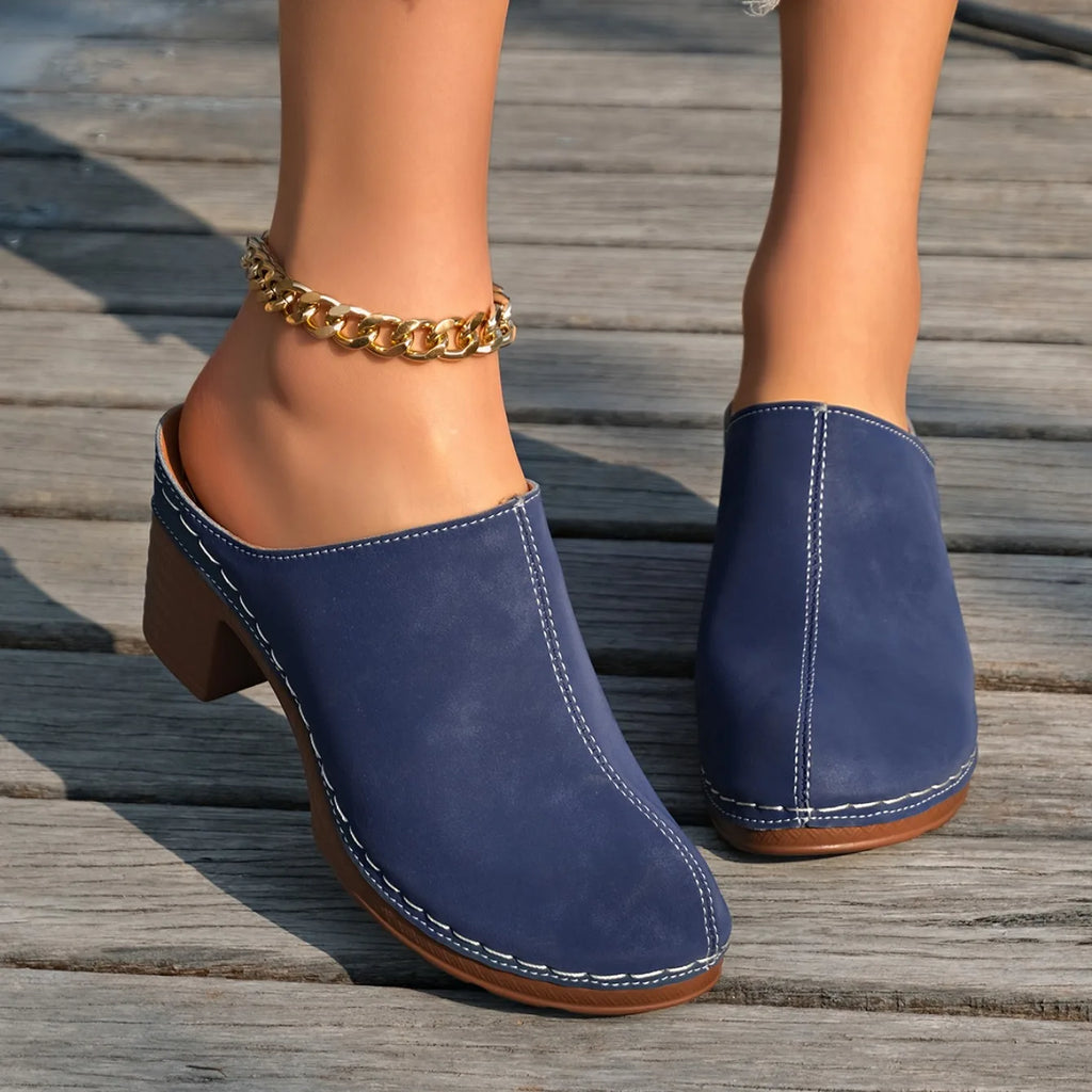 Cushioned Women Sandals Stylish Women's Chunky Heel Mules with Flower Pattern Hollow Upper for Summer Street Parties Fall Events