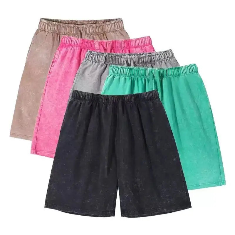 2026 New Distressed Summer Shorts Men 320G Heavy Cotton Drawstring Harajuku Loose Sweatshorts Male Casual Short Pant Streetwear