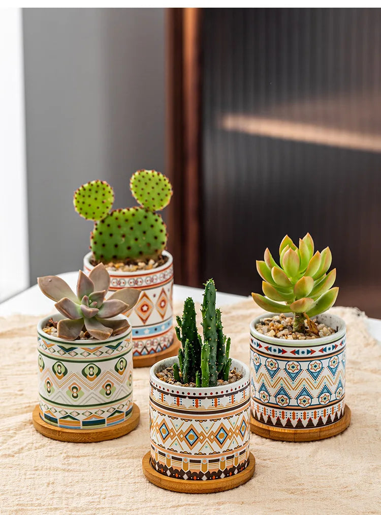 Circular geometric ceramic flower pot simple balcony garden succulent plant Phalaenopsis flower pot