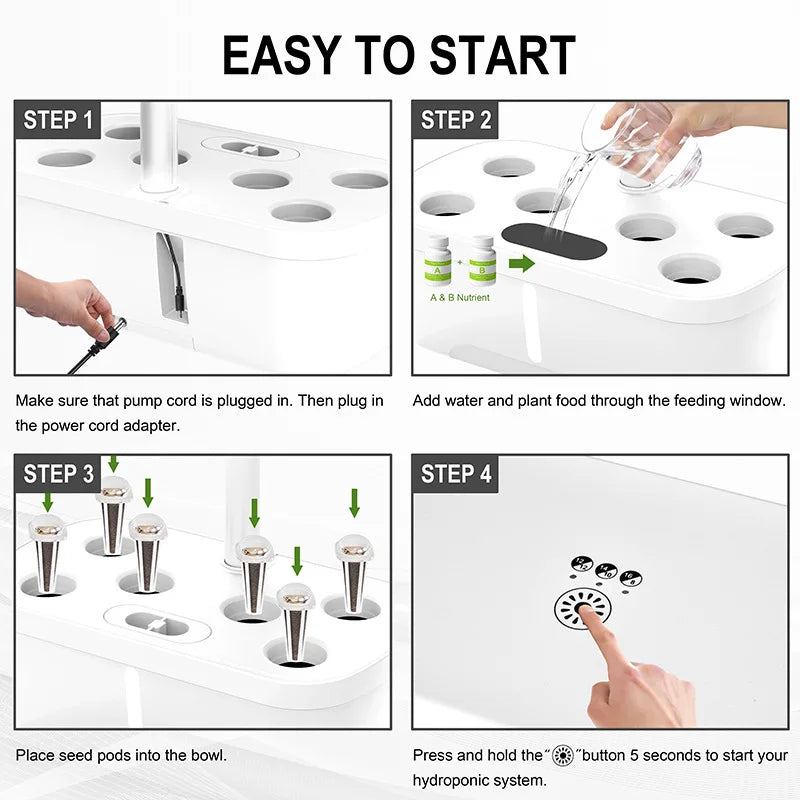 12 Holes-Hydroponic System Kits Indoor Soilless Cultivation Equipment Vegetable fruit herb Planting Box LED Plant Growth lamp