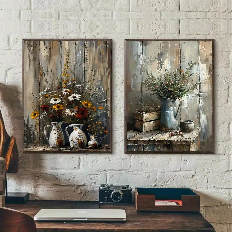 1pc Frameless Retro Still Life Poster Printing Lemon Olive Tree Plant in Vase Canvas Painting Plant Antique Family Room Decor