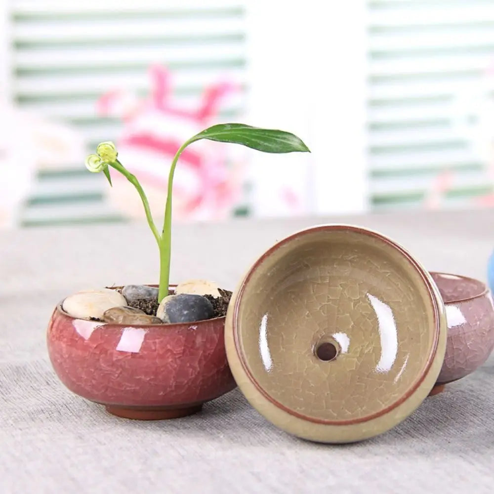 Durable Breathable Ice-Crack Glaze Ceramic Flowerpots Thickened Perforated Succulent Flowerpot Mini Cute Plants Planter Office