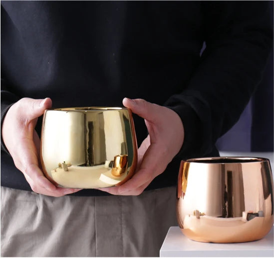 Creative Ceramic Small Flower Pot Nordic Electroplating Potted Hydroponic Flower Pot Ceramic Ornament Green Radish Succulent