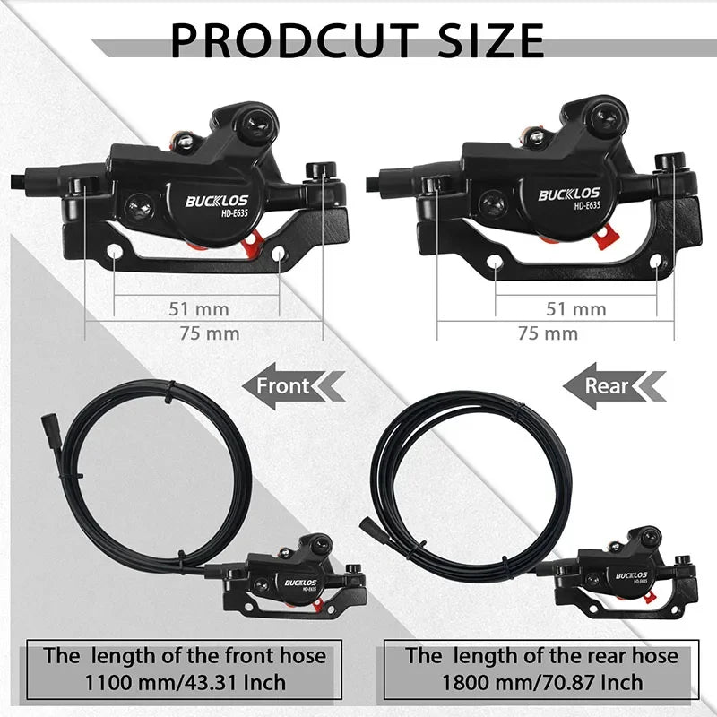 BUCKLOS Power Off Electric Bicycle Brakes 2 Piston with G3 Rotor E-Bike Hydraulic Disc Brake Set Aluminum Alloy Bike Brakes