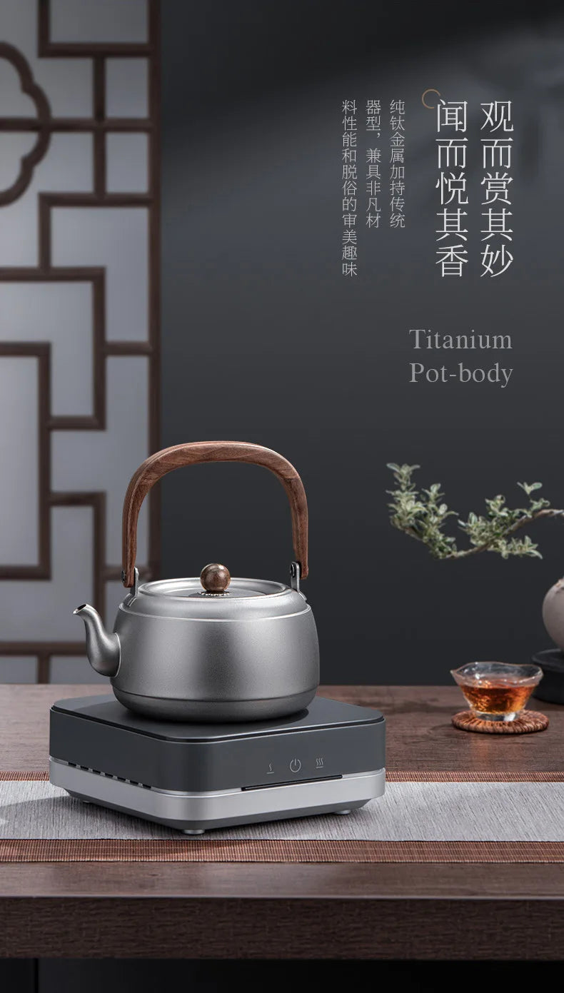 0.8/1/1.5L Pure Titanium Kettle With Anti-scalding Handle,Antibacterial And Anti-mold Cookware,Home/Outdoor Lightweight Teapot