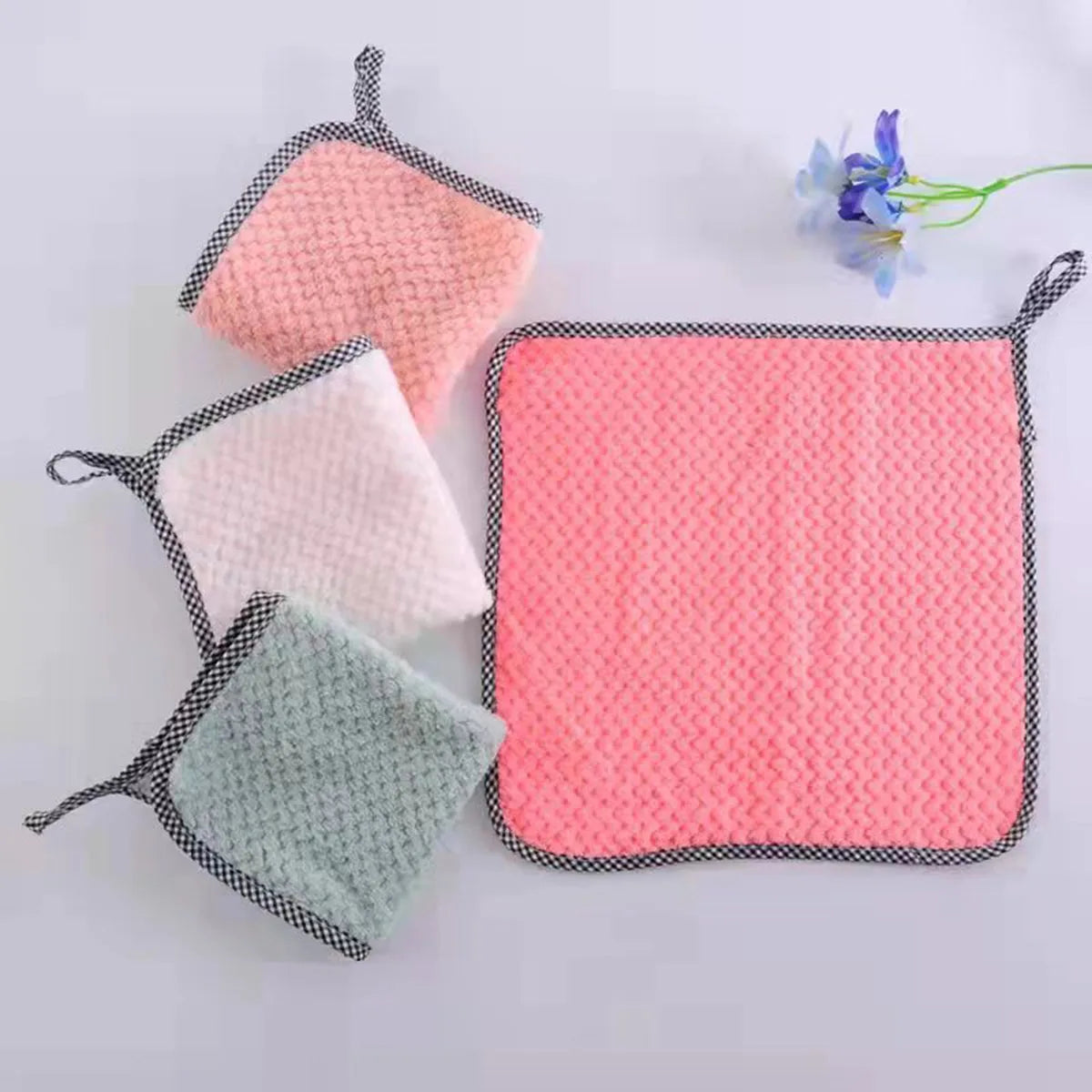 5pcs Soft Reusable Dish Towels, 9.8x9.8in Coral Fleece Cleaning Rags, Household Absorbent Non-shedding Dishwashing Cloth, Double