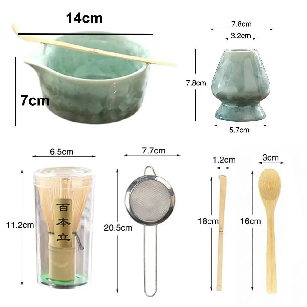 6PCS Matcha Tea Set - Matcha Ceramic Bowl, Food-Grade Whisk, Handmade Bamboo Tea Whisk, Tea Scoop, Tea Ceremony Diy Tools