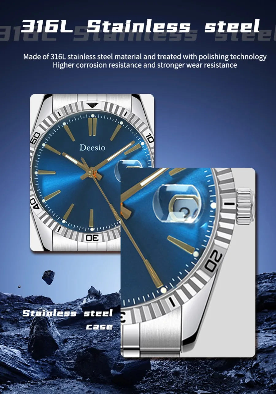 Deesio Automatic Mechanical Watch for Men Luxury Stainless Steel Waterproof Luminous Business Dress Wristwatch Sapphire Glass