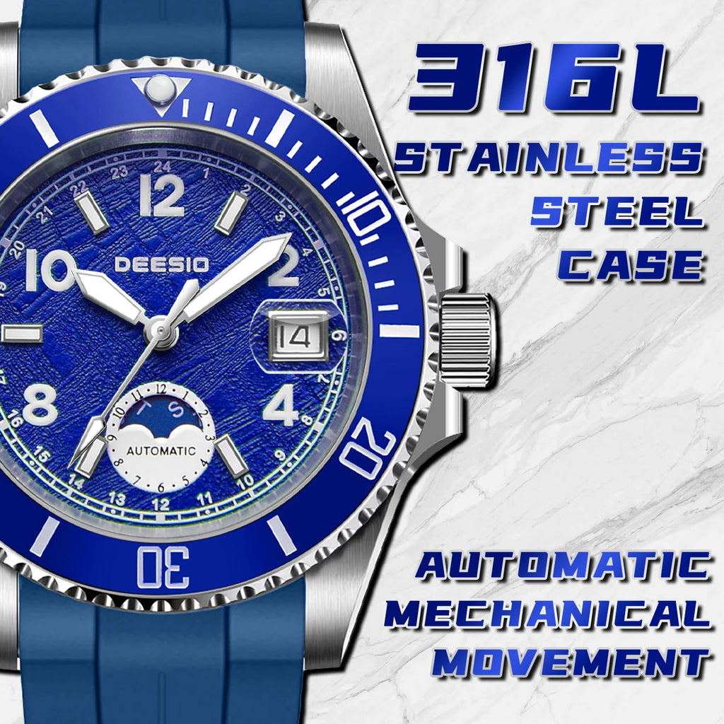Deesio Classic Fashion Men's Watches Automatic Self-Wind Mechanical Waterproof Luminous Stainless Steel Luxury Gifts for Men