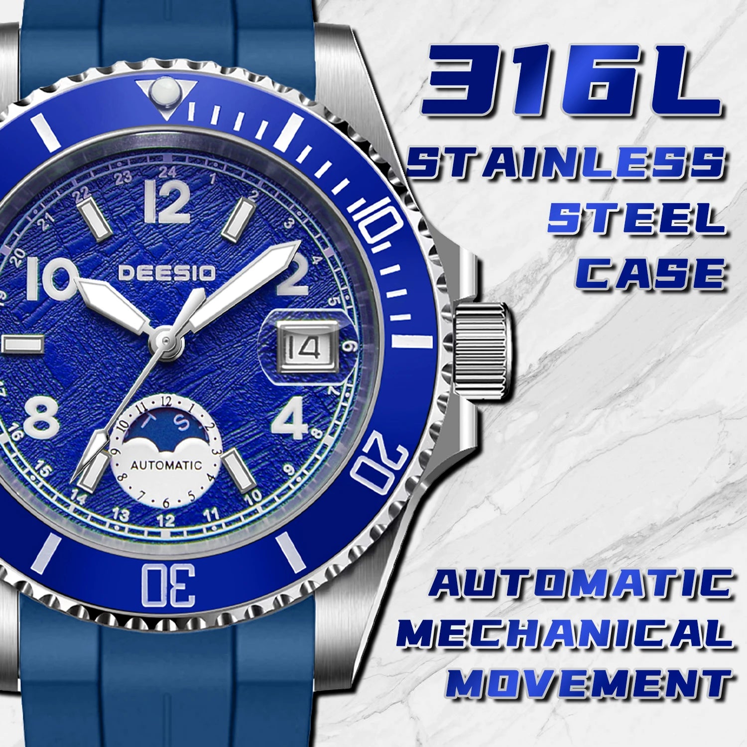 Deesio Classic Fashion Men's Watches Automatic Self-Wind Mechanical Waterproof Luminous Stainless Steel Luxury Gifts for Men
