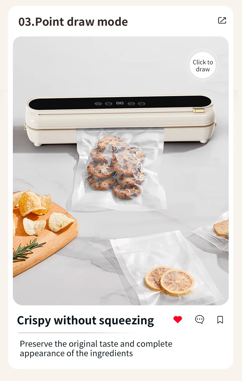Electric Vacuum Sealer Built-in Cutter Kitchen Food Storage Seal Touch Button Dry/Wet Food Sealing Packaging Vacuum Machine