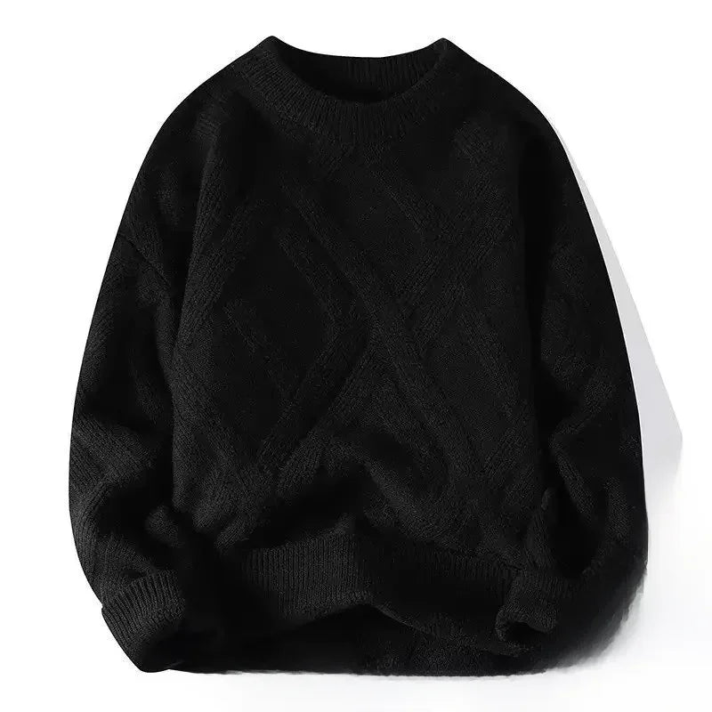 Autumn Winter Men's Sweater Casual Loose-fit Red Knitted Pullover Round Neck Base Layer Thickened Trendy Top For Men
